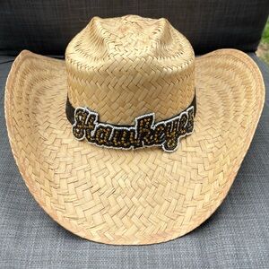 Iowa Hawkeye Beaded Straw Cowboy Hat - Natural